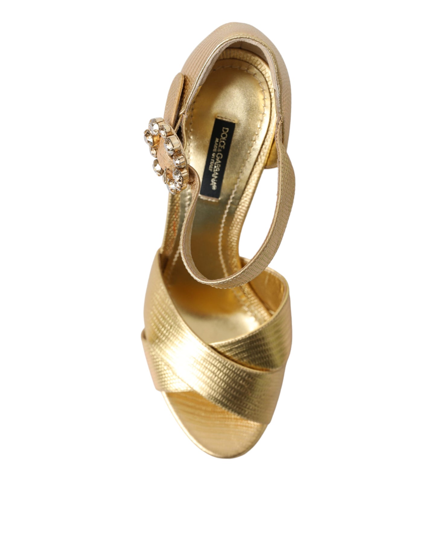 Gold Leather Crystal-Embellished Sandals