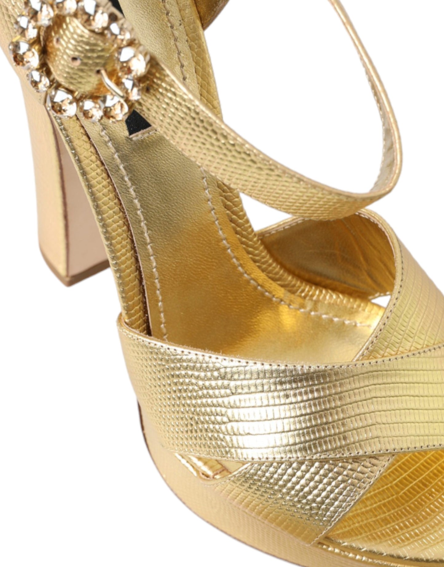 Gold Leather Crystal-Embellished Sandals