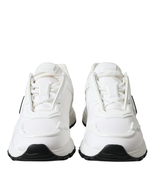 Sleek White Nylon Low Top Sneakers