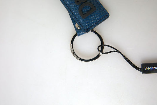 Blue Leather DG Logo Silver Tone Metal Keychain