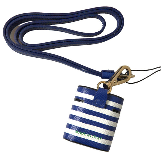 Chic Blue Striped Leather Airpods Case