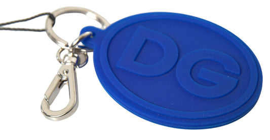 Blue Rubber DG Logo Silver Brass Metal Keyring Keychain