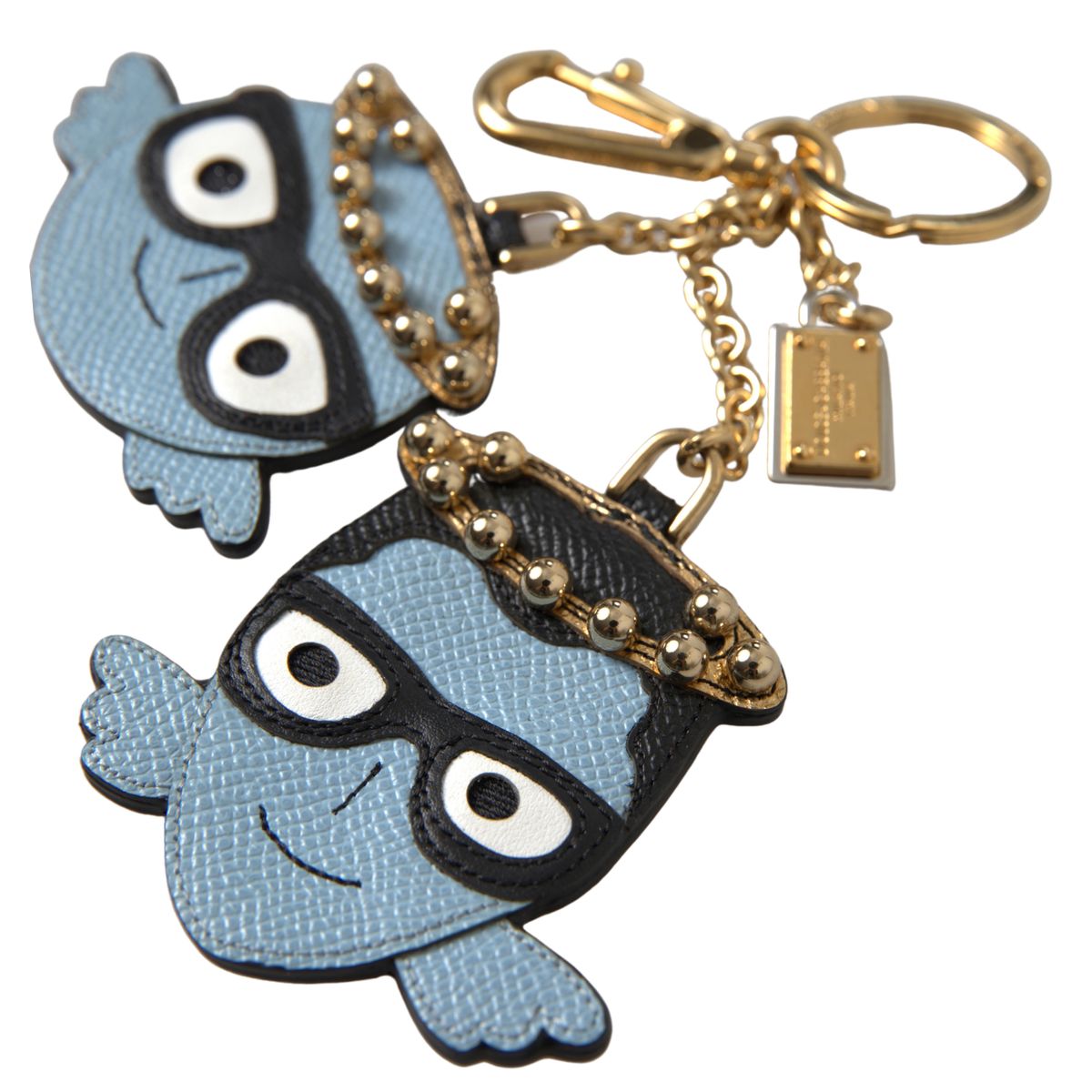 Chic Blue Leather Keychain with Gold Accents