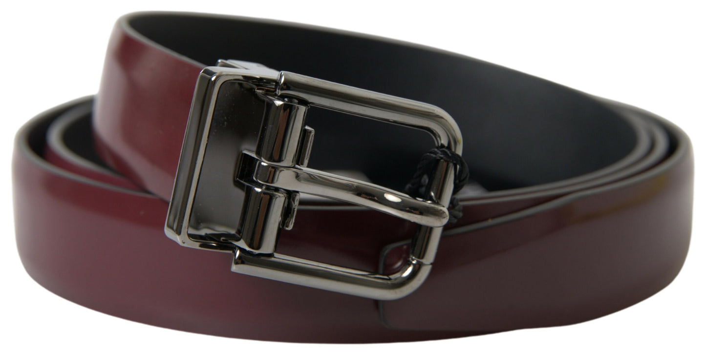 Elegant Bordeaux Leather Belt with Metal Buckle