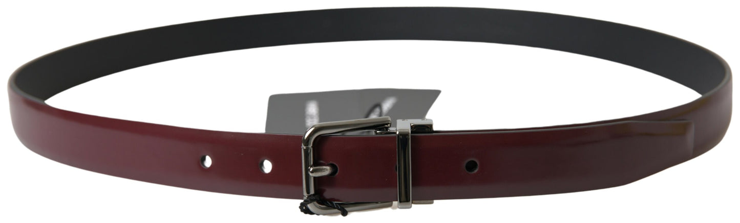 Elegant Bordeaux Leather Belt with Metal Buckle