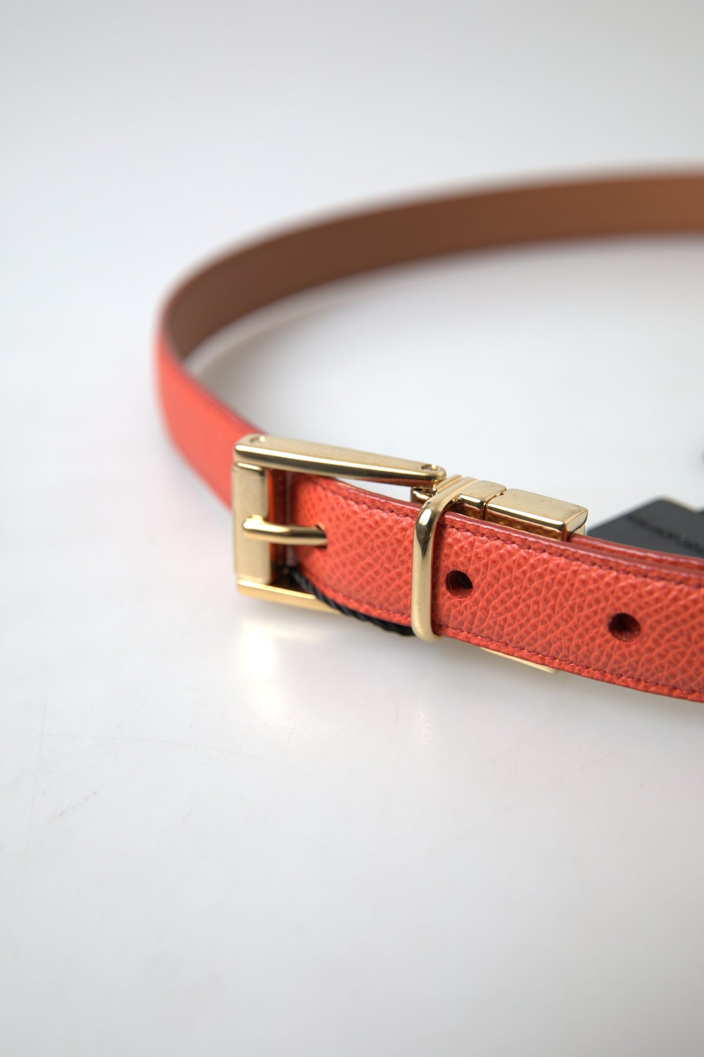 Chic Orange Leather Belt with Metal Buckle