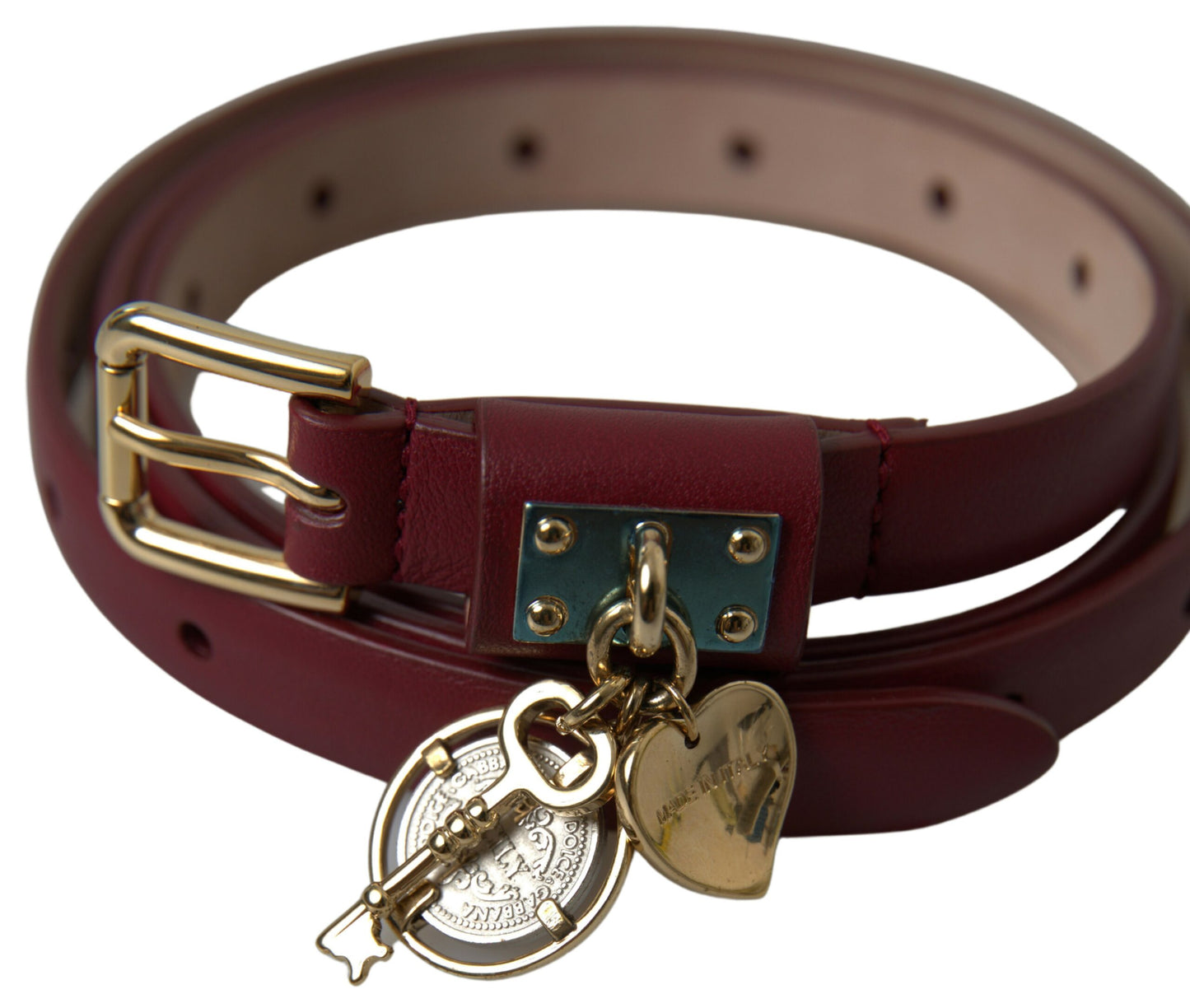 Elegant Bordeaux Leather Belt with Metallic Buckle