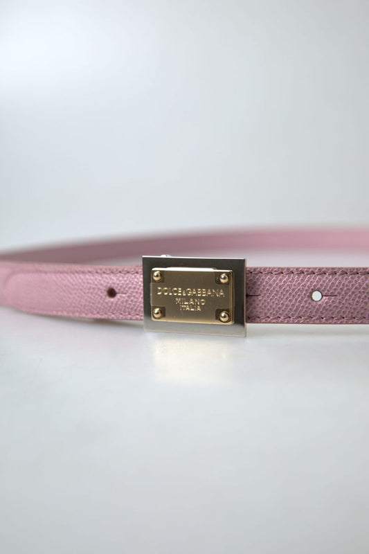 Chic Pink Leather Belt with Engraved Buckle