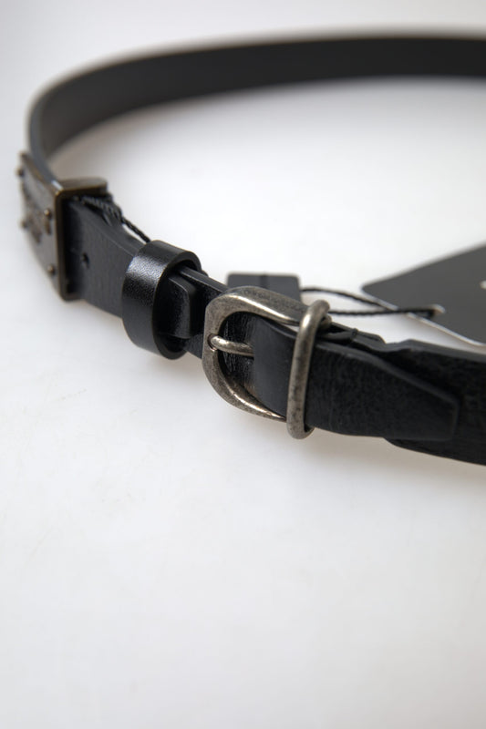 Elegant Black Leather Belt - Metal Buckle Closure
