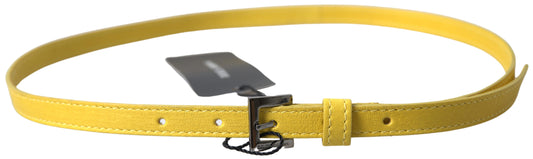 Yellow Lambskin Leather Metal Buckle Belt