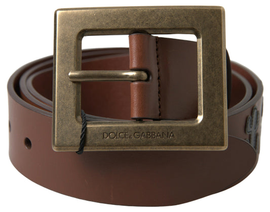 Brown Leather #DGFAMLY Square Buckle Belt