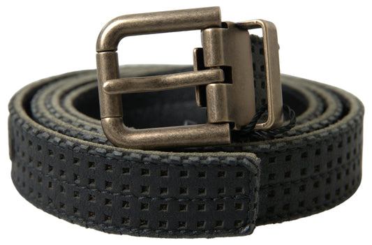 Elegant Black Leather-Cotton Blend Belt