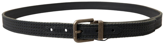 Elegant Black Leather-Cotton Blend Belt