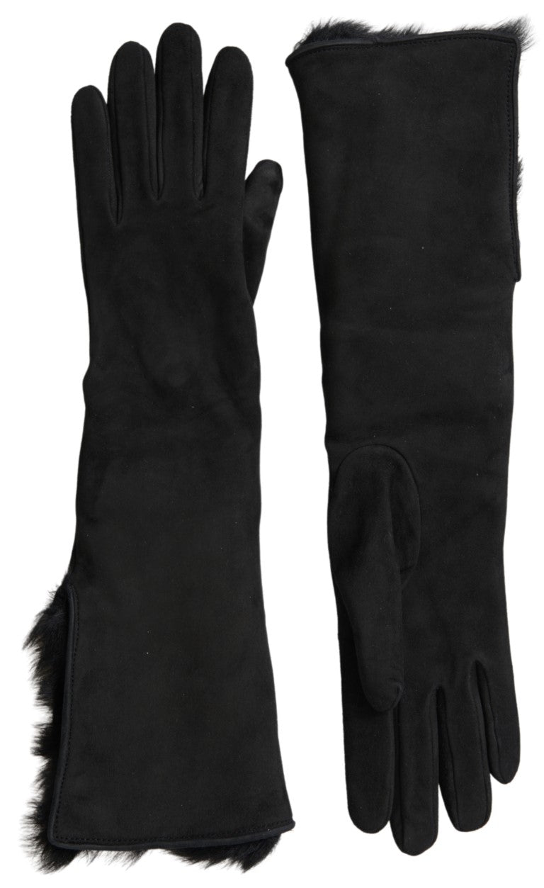 Elegant Leather Elbow Length Gloves with Fur Trim