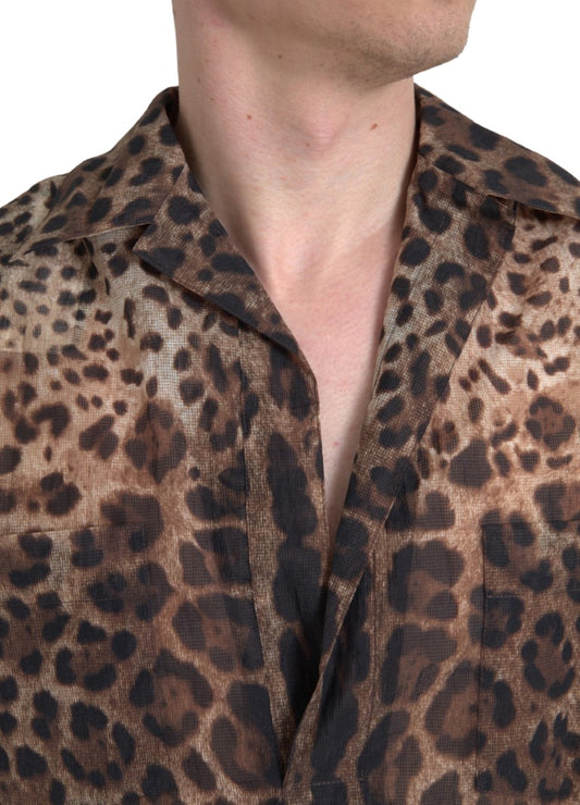 Chic Leopard Print Casual Nylon Shirt