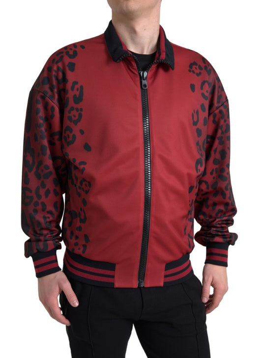 Red Leopard Print Bomber Jacket