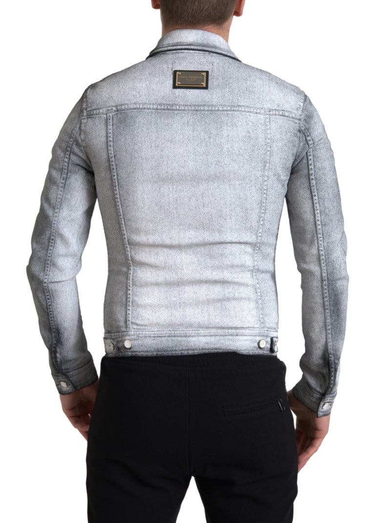 Elegant Gray Cotton Stretch Denim Jacket