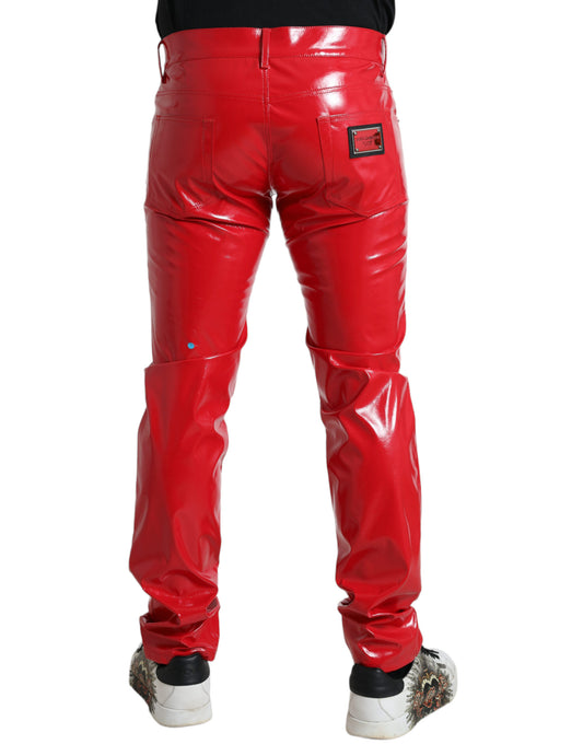 Red Shine Polyester Skinny Pants