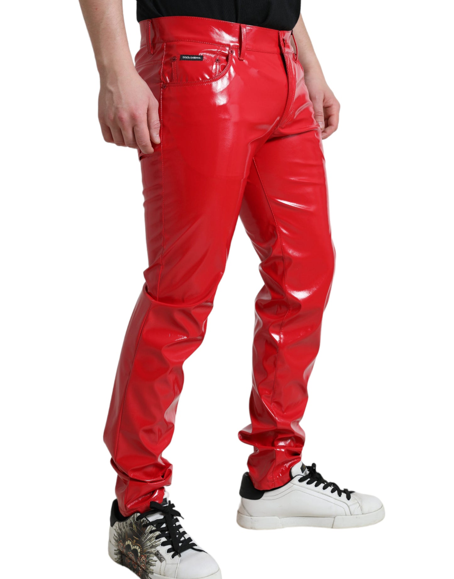 Sleek Red Glossy Skinny Pants