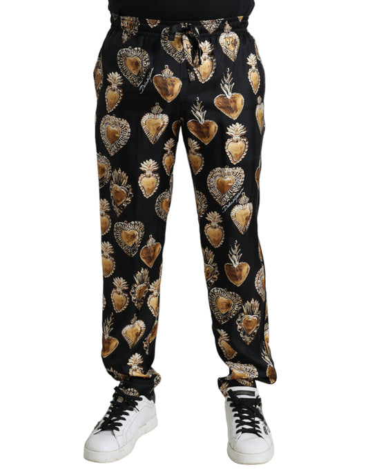Chic Heart Print Silk Pajama Pants