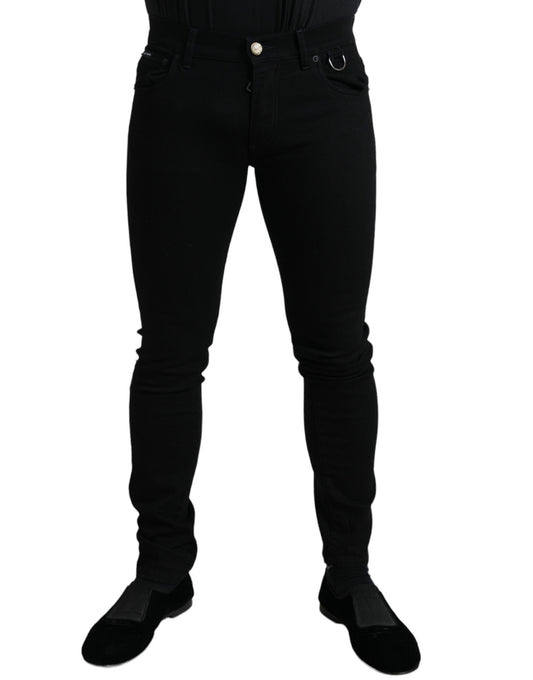 Elegant Black Cotton Skinny Jeans