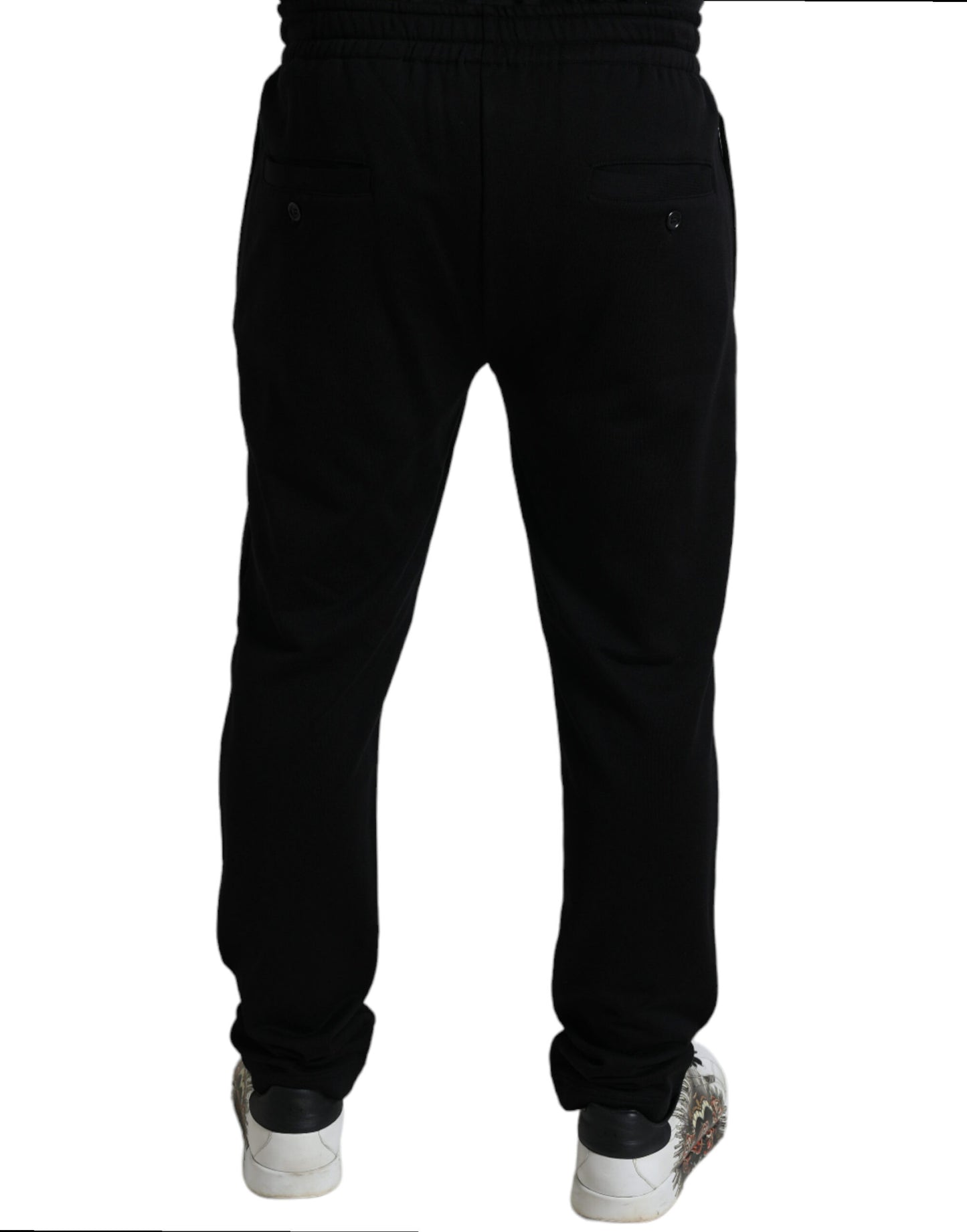Elegant Black Cotton Joggers with Logo Embroidery