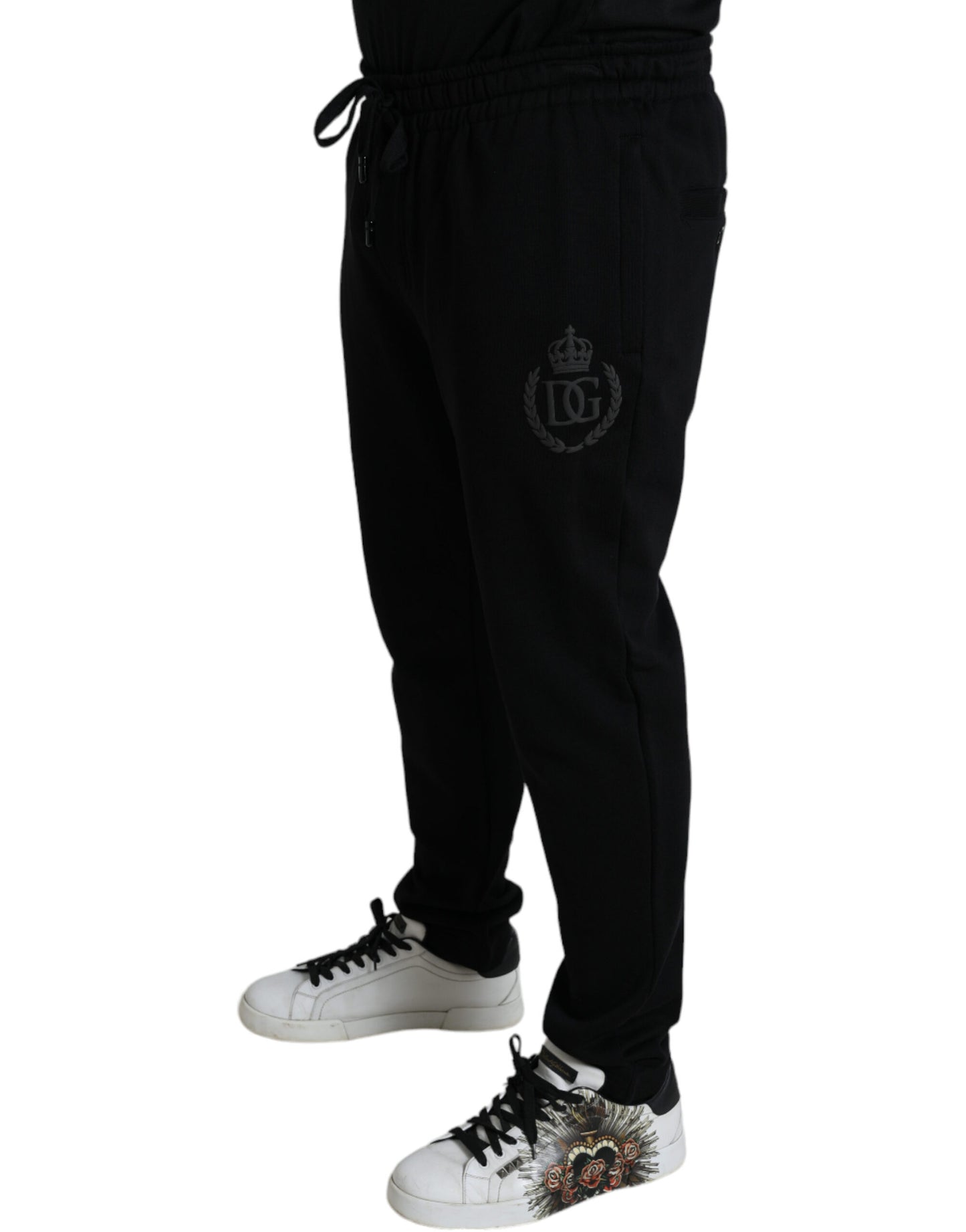 Elegant Black Cotton Joggers with Logo Embroidery