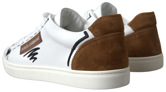 White Beige Leather Low Tops Sneakers Shoes