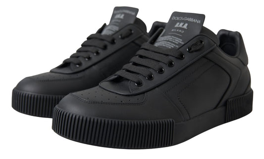Black Portofino Leather Low Top Sneakers Shoes