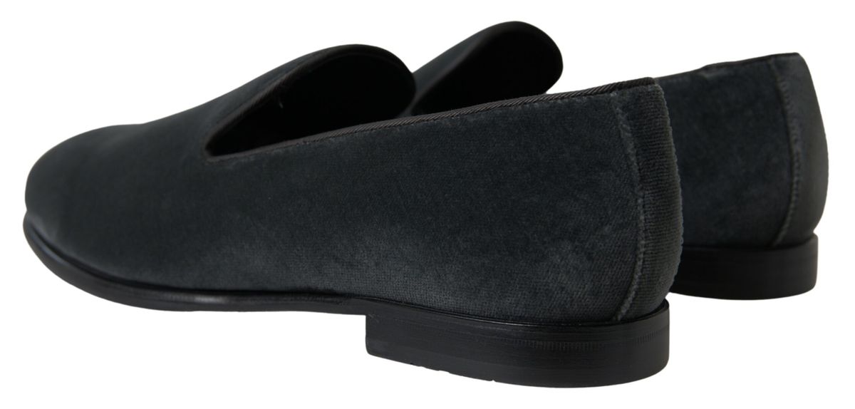 Elegant Gray Velvet Loafers for Men