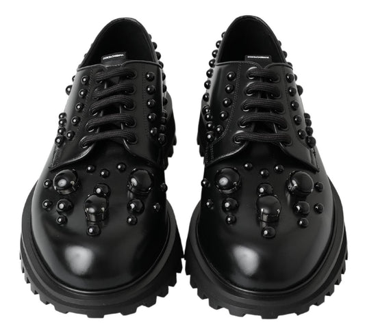 Elegant Studded Black Leather Derby Shoes