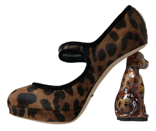 Black Brown Calf Leopard Heel Mary Jane Pump Shoes
