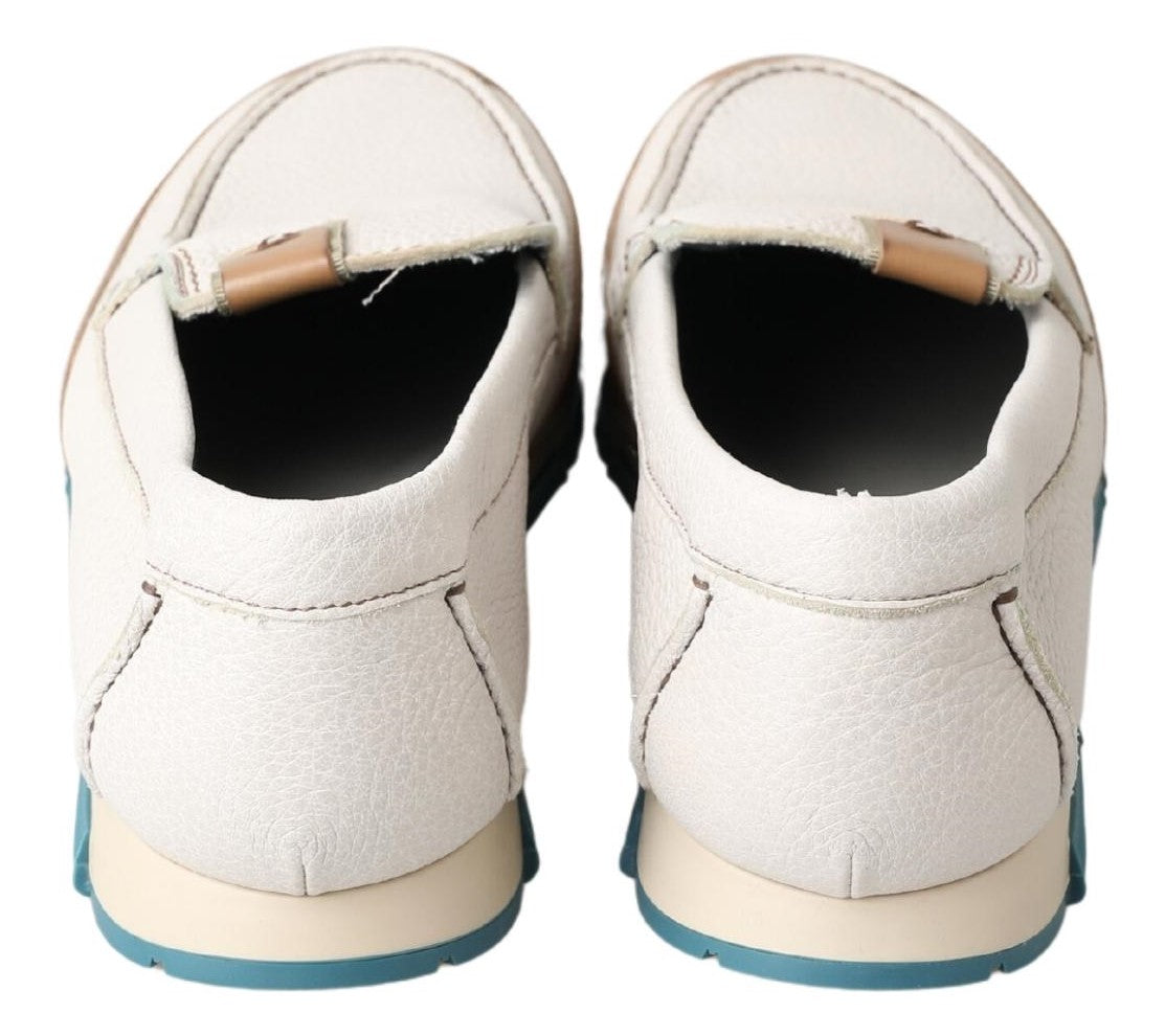 Elegant White Leather Slipper Loafers