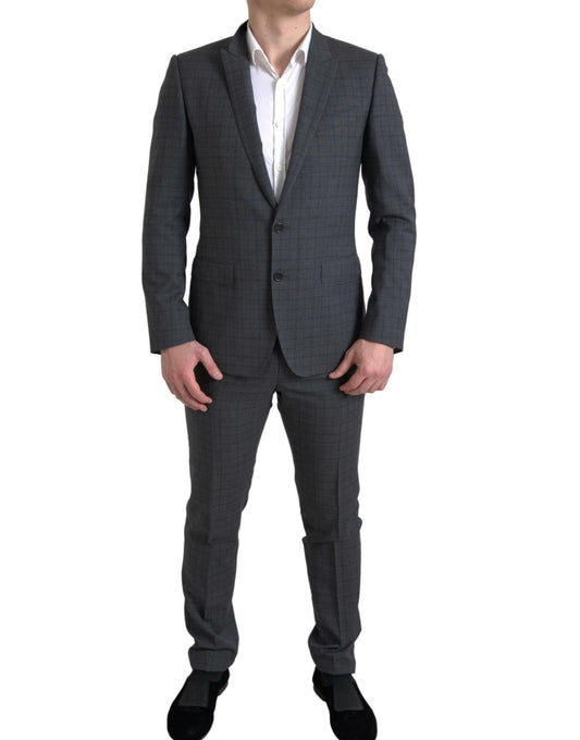 Elegant Grey Checkered Slim Fit Suit