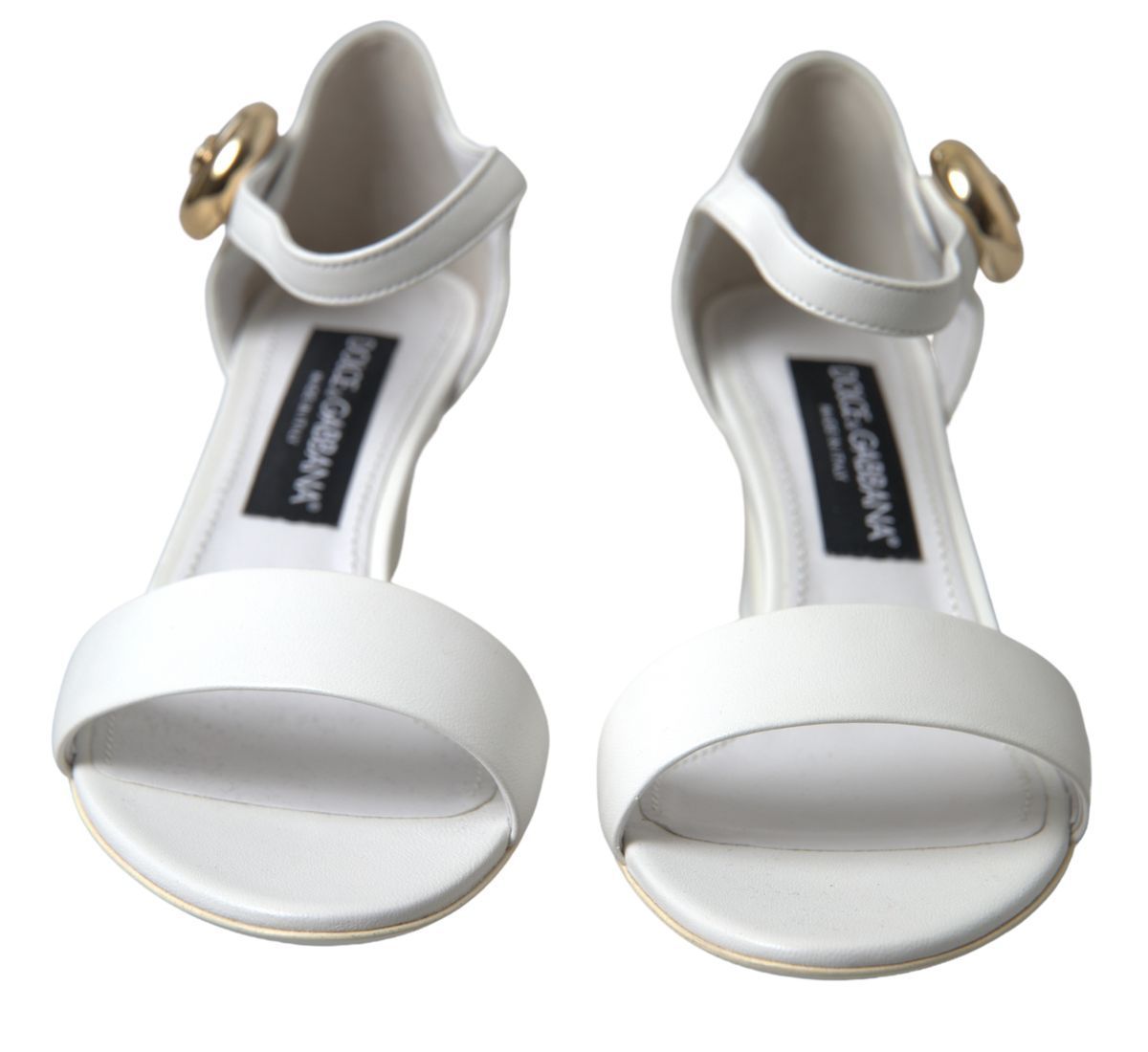 Elegant White Nappa Leather Cuban Heel Sandals