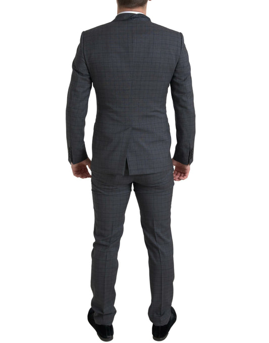Elegant Grey Checkered Slim Fit Suit