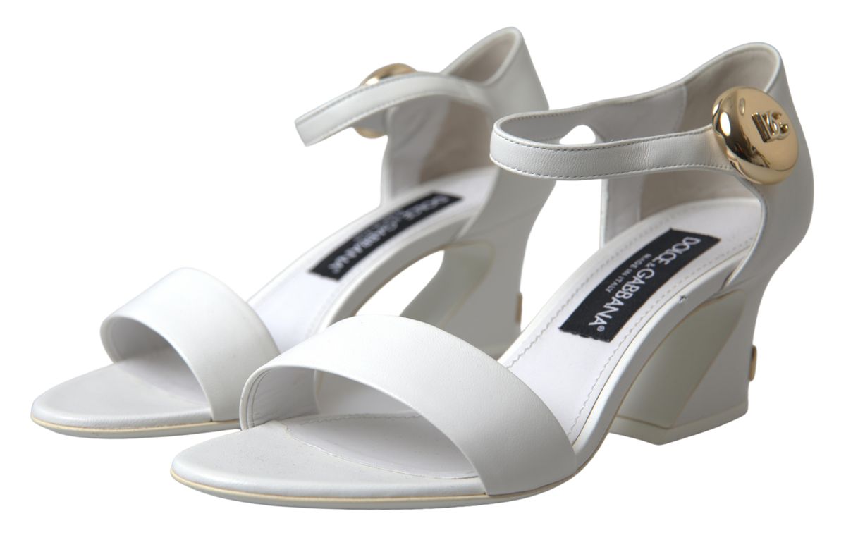 Elegant White Nappa Leather Cuban Heel Sandals