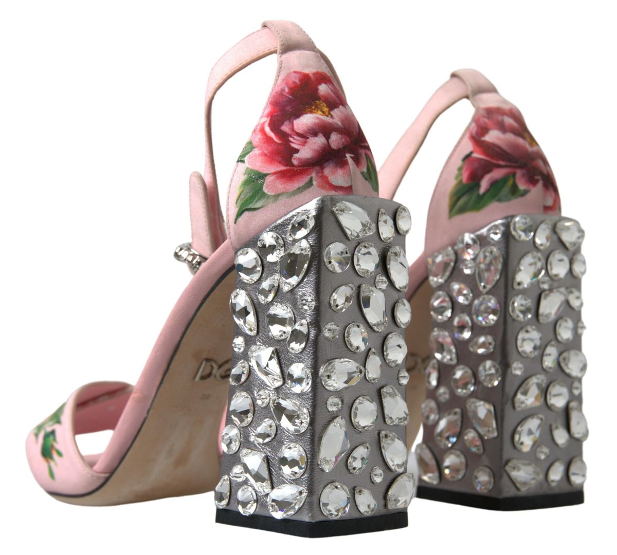 Floral Bejeweled Block Heel Sandals