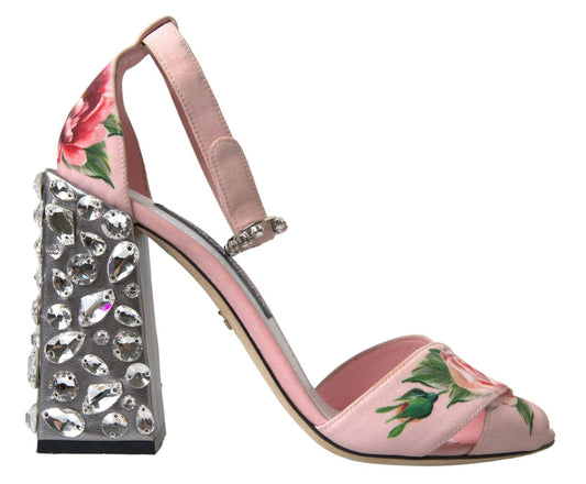 Floral Bejeweled Block Heel Sandals