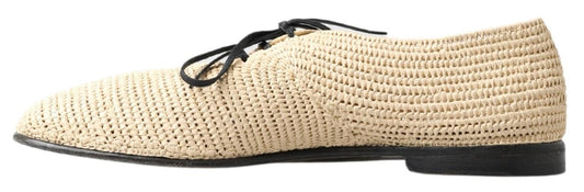 Beige Woven Lace Up Casual Derby Shoes
