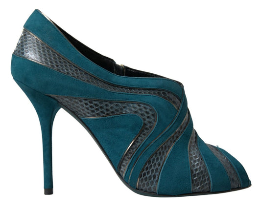 Chic Blue Peep Toe Stiletto Ankle Booties