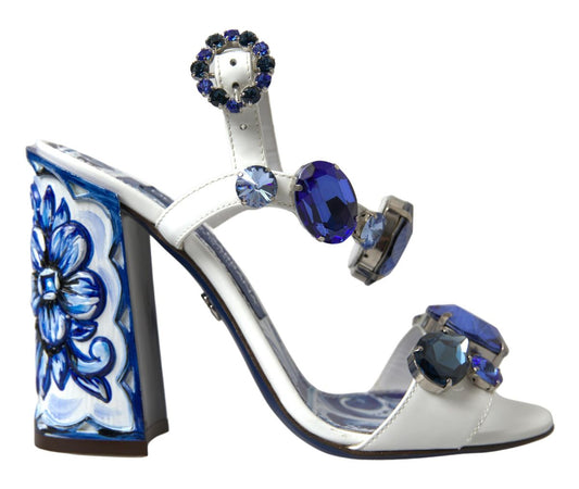 Elegant White & Blue Gemstone Embellished Sandals