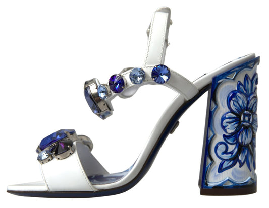 Elegant White & Blue Gemstone Embellished Sandals