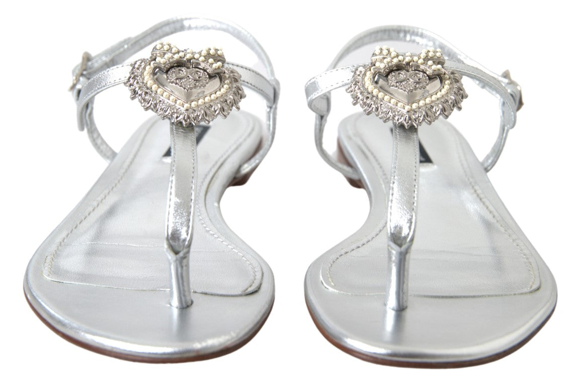 Elegant Silver Flat Sandals with Heart Detail