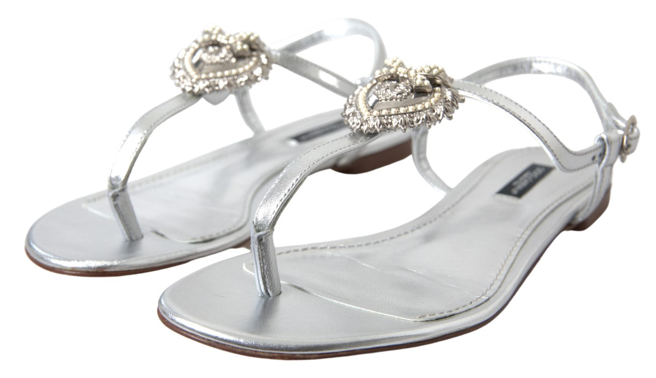 Elegant Silver Flat Sandals with Heart Detail