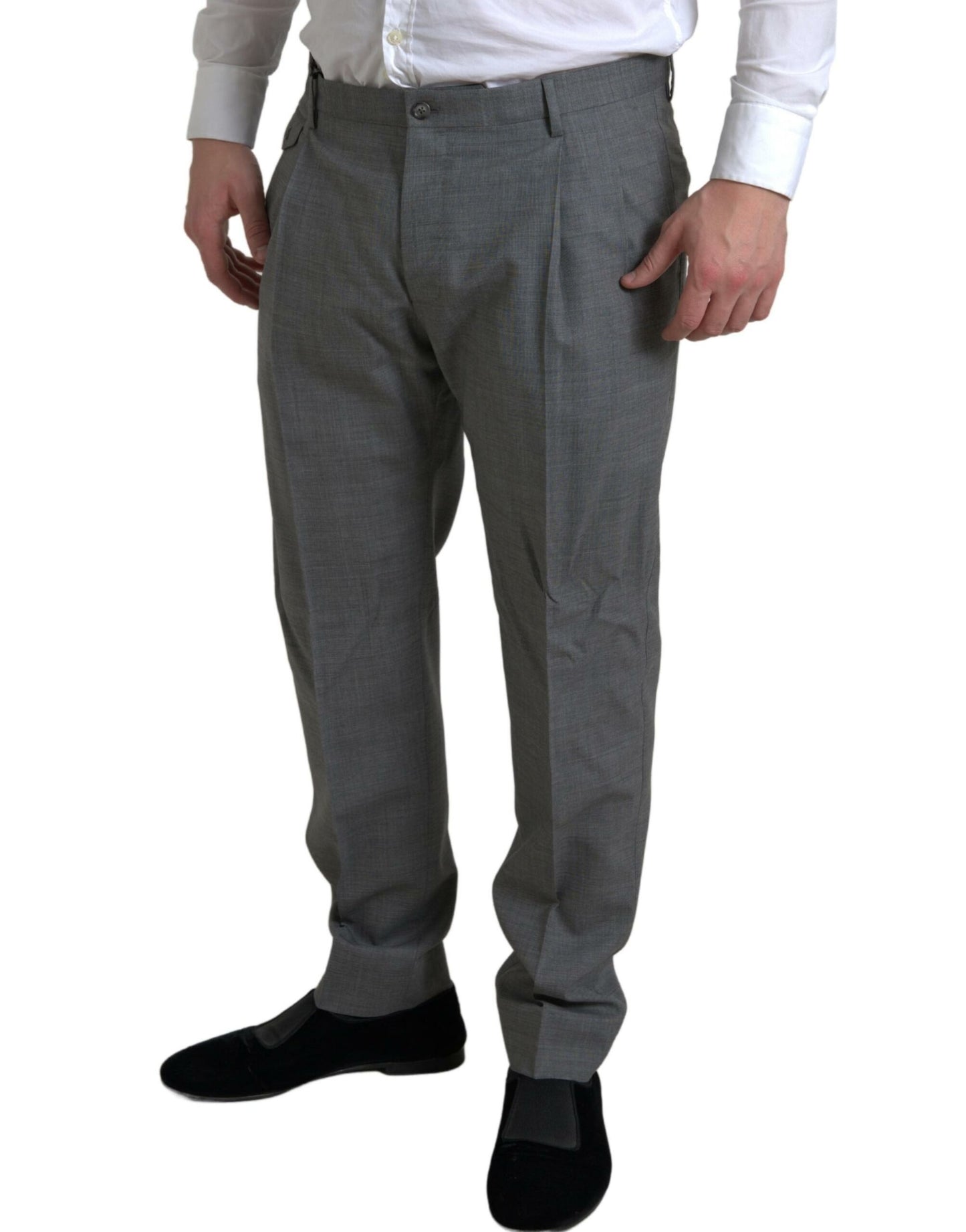 Elegant Skinny Wool Dress Pants in Grey