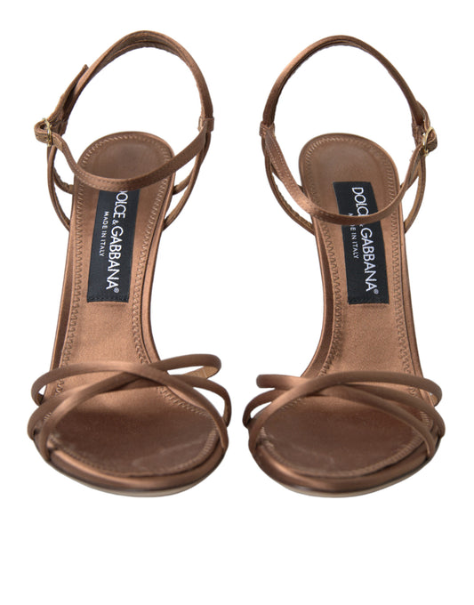 Elegant Brown Silk Blend Heeled Sandals