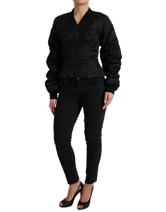 Black Bustier Nylon Full Zip Blouson Jacket