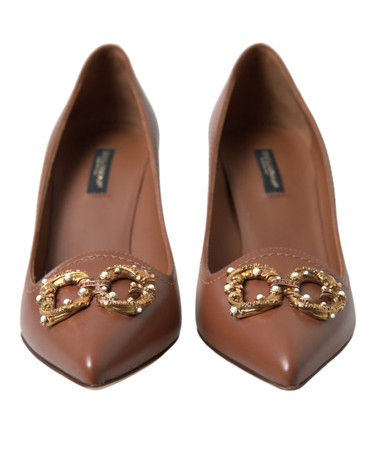 Brown Leather DG Amore Heels Pumps Shoes