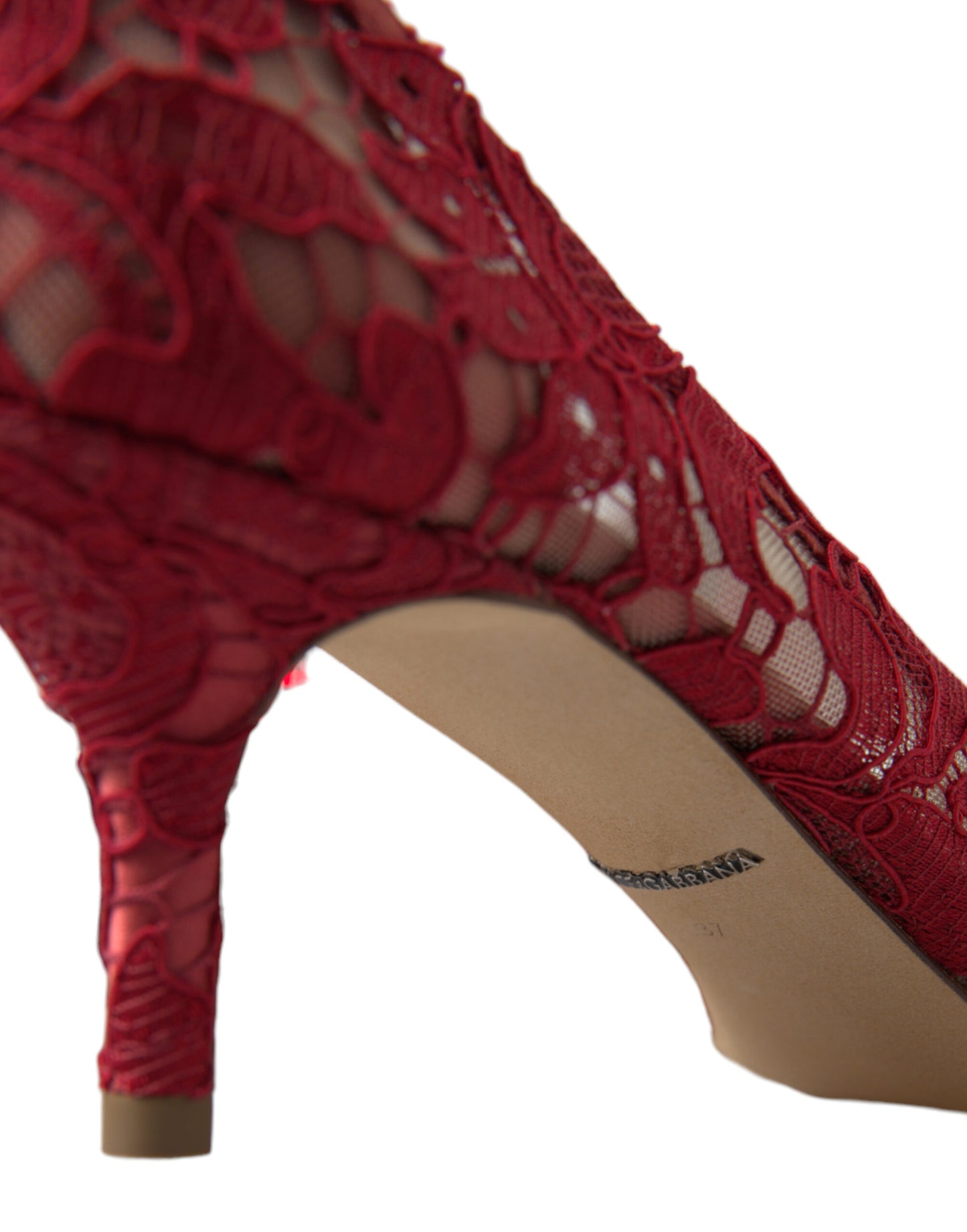 Radiant Red Lace Heels with Crystals
